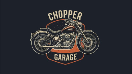 Vintage Chopper Motorcycle Garage Emblem. © ade