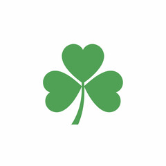 Fototapeta premium A simple, stylized green shamrock with three heart-shaped leaves on a plain white background, symbolizing luck and Ireland.