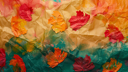 Abstract Fall Flowers on Crumpled Paper