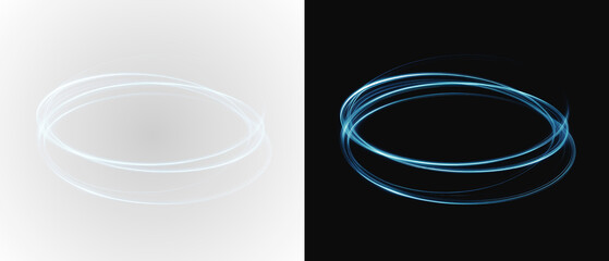 Blue circles glowing overpping on dark blue background. Speed motion moving movement concept png Blue neon ring. Glowing circle. Glow effect. Round light frame. abstract light lines of movement PNG