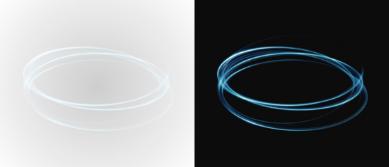 Blue circles glowing overpping on dark blue background. Speed motion moving movement concept png Blue neon ring. Glowing circle. Glow effect. Round light frame. abstract light lines of movement PNG