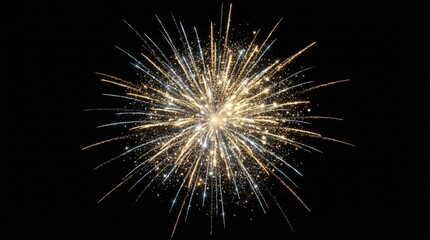 Golden fireworks explosion against night sky,new year celebration,holiday background with sparkles,festive firework display in full bloom