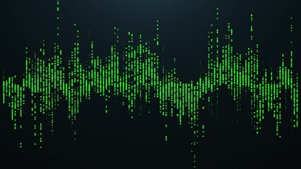 Animated green digital sound wave made of glowing dots on dark background. Futuristic audio equalizer visualization for music, tech, data and motion design. - Powered by Adobe