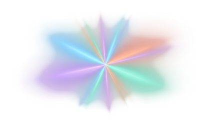 Iridescent starburst shape isolated on transparent background with pastel colors and radiant beams
