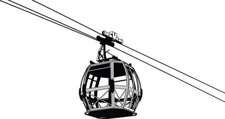 Gondola, cable, lift, transport, mountain, ski, silhouette, black, white, illustration, engineering, travel, scenic, suspended, aerial, ropeway, cabin, tourism, structure, adventure, elevation, design © Creative Mind