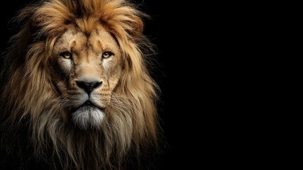 Obraz premium Majestic Male Lion Portrait with a Powerful and Intense Gaze