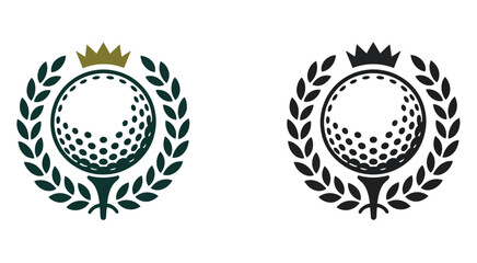 Royal golf club championship emblem, including crown and laurel wreath, vector logo illustration for golf tournament branding, elite sporting academy, premium event design, and luxury sports vector 