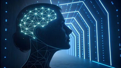 Artificial Intelligence Future Concept with Human Face, Digital AI Technology, Neural Network, Innovation and Smart Automation