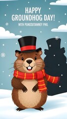 Groundhog day celebration with punxsutawney phil prediction