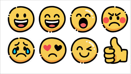 Naklejka premium Emoji reaction icon set, flat...