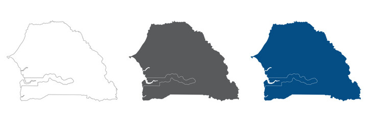 Obraz premium Senegal and The Gambia Line Map Set with White Blue and Grey Color Variations. Map of Senegal and Gambia plain map.