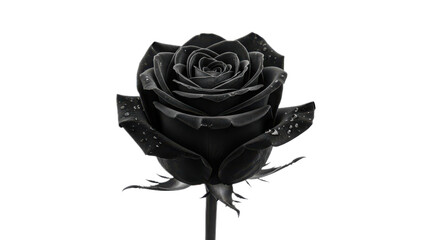 Black rose elegant mysterious with water droplets in monochrome isolated close-up for emotional expression.
