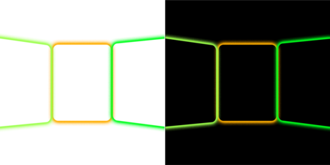 neon geometric frame on transparent and black background for futuristic interface design