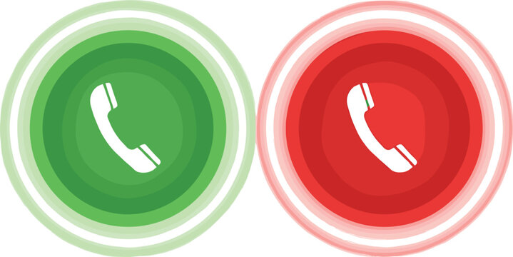Green and red telephone call icons for accept and decline button symbols on mobile app and web interfaces.