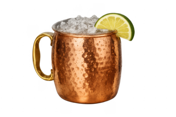 Icy moscow mule cocktail in copper mug