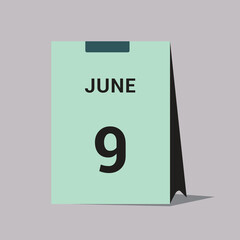 9 june calendar date icon minimal desk calendar vector illustration