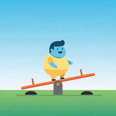 Naklejka premium Happy Cartoon Child Playing on a Seesaw in a Park