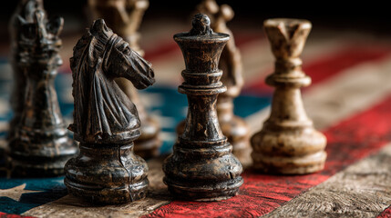 Obraz premium chess pieces on the flag of the United States