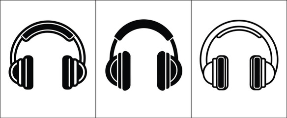 Headphones Icons Collection Flat and Line Icons Set