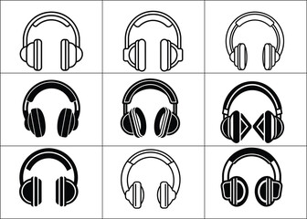 Headphone Icons Collection of Outline and Fill