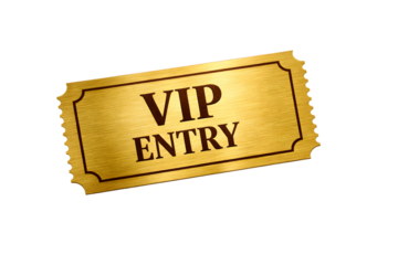 VIP entry golden ticket card isolated on black background for exclusive access