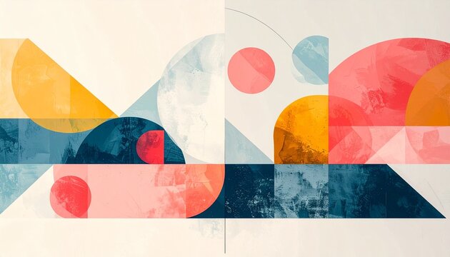 Abstract Geometric Shapes in Colorful Composition. - Powered by Adobe