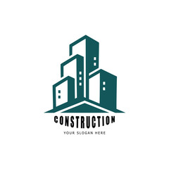Obraz premium Modern Construction Company Logo with Stylized Buildings Professional Real Estate & Construction Logo – Urban Building Symbol