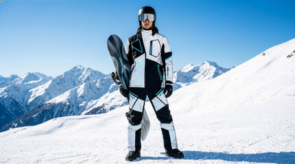 スノーボードを抱えゲレンデに立つ男性