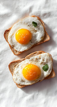 Delicious fried eggs served on toasted bread, perfect for a hearty breakfast or brunch.