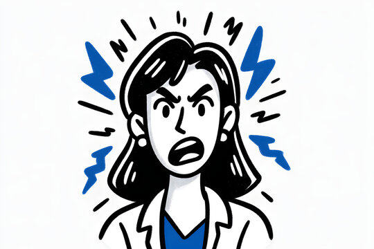 Angry Woman in a Cartoon Illustration: Shouting, expressing Frustrated Stress over a Problem, depicting strong Female Emotion.