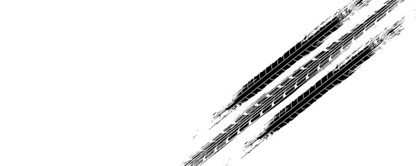 Tire track. Car, bike, motorcycle tyre mark with grunge effect isolated on white background. Wheel footprint on the road. Top view of rubber protector mark