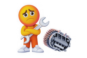 Sad emoji mechanic with wrench and gears cut-out