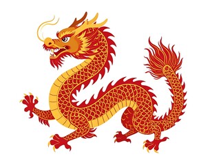 Traditional Chinese Dragon Illustration - Majestic Red and Gold Mythical Creature