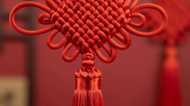 Close up of red traditional Chinese knot for Spring Festival decoration