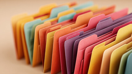 Fototapeta premium Colorful file folder rows organized on shelf evoke calm workspace order and productivity