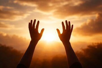 Hands Raised Toward Sunrise &ndash; New Beginning and Hope