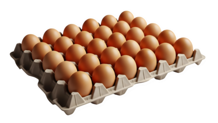 A carton of brown chicken eggs isolated on transparent background
