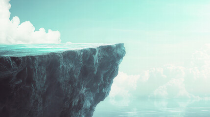 Surreal floating sea cliff symbolizing isolation and stillness
