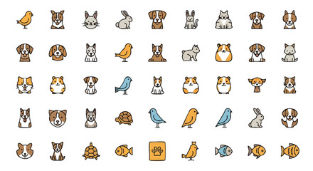 Fototapeta premium Collection of Various Adorable Pet and Animal Icons for Design Projects