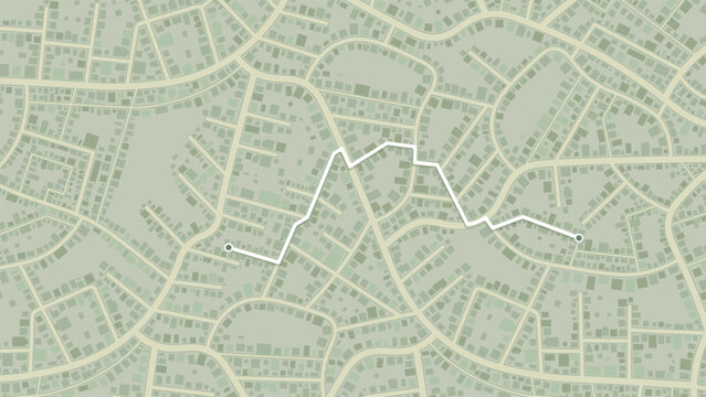 suburban cadastral map with white irregular navigation path. Vector illustration.