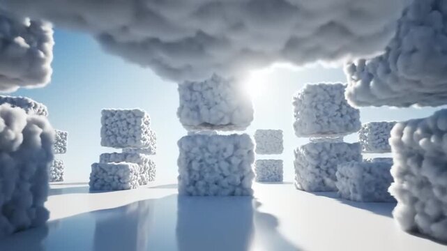 Cloud shaped blocks on white surface. latest creative trending background video.creative motion graphic animation video
