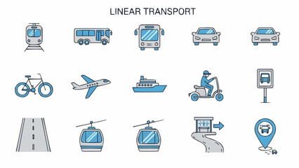 Naklejka premium Collection of Linear Transport Icons.