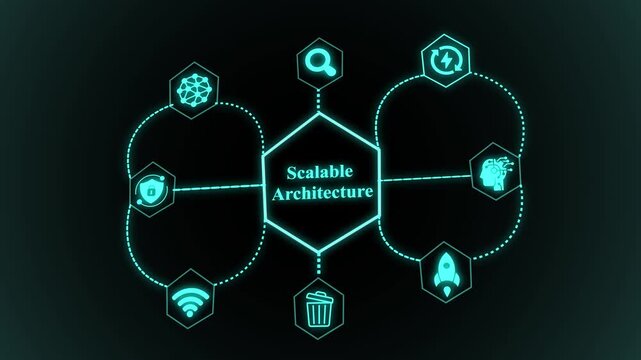 Scalable architecture visualization featuring modular digital systems, expandable data networks, centralized coordination, and growth-ready infrastructure.