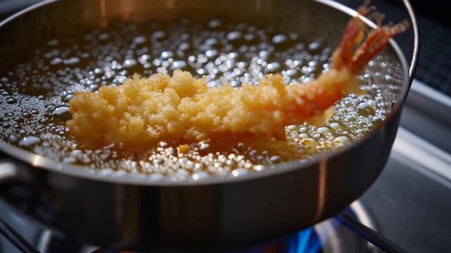 deep-frying tempura prawn