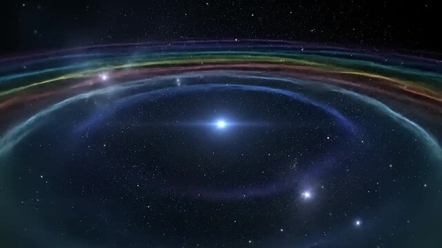 Vibrant colorful galaxy with stars and rainbow rings in space. latest creative trending background video.creative motion graphic animation video