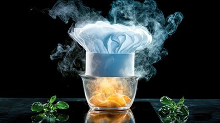 Dramatic Smoke and Chef Hat with Citrus Slice in Glass Bowl