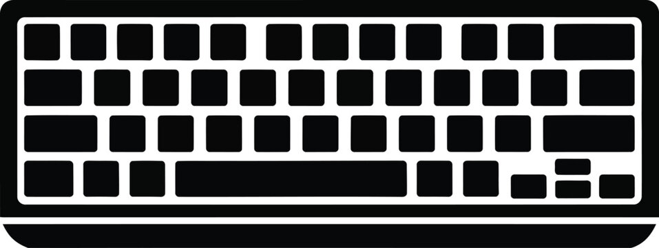 Minimalist black silhouette icon of a compact computer keyboard layout