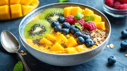 Colorful Smoothie Bowl with Fresh Fruits and Healthy Toppings