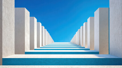 Fototapeta premium Minimalist architectural stairway with revenue sharing deal feel bathed in blue light creating serene optimistic mood