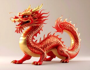 Fototapeta premium Majestic Red Dragon Illustration with Golden Accents, a Symbol of Power and Good Fortune. Lunar New Year